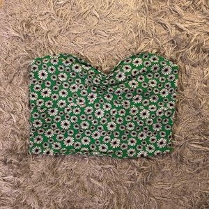 Green and white flowered tube top